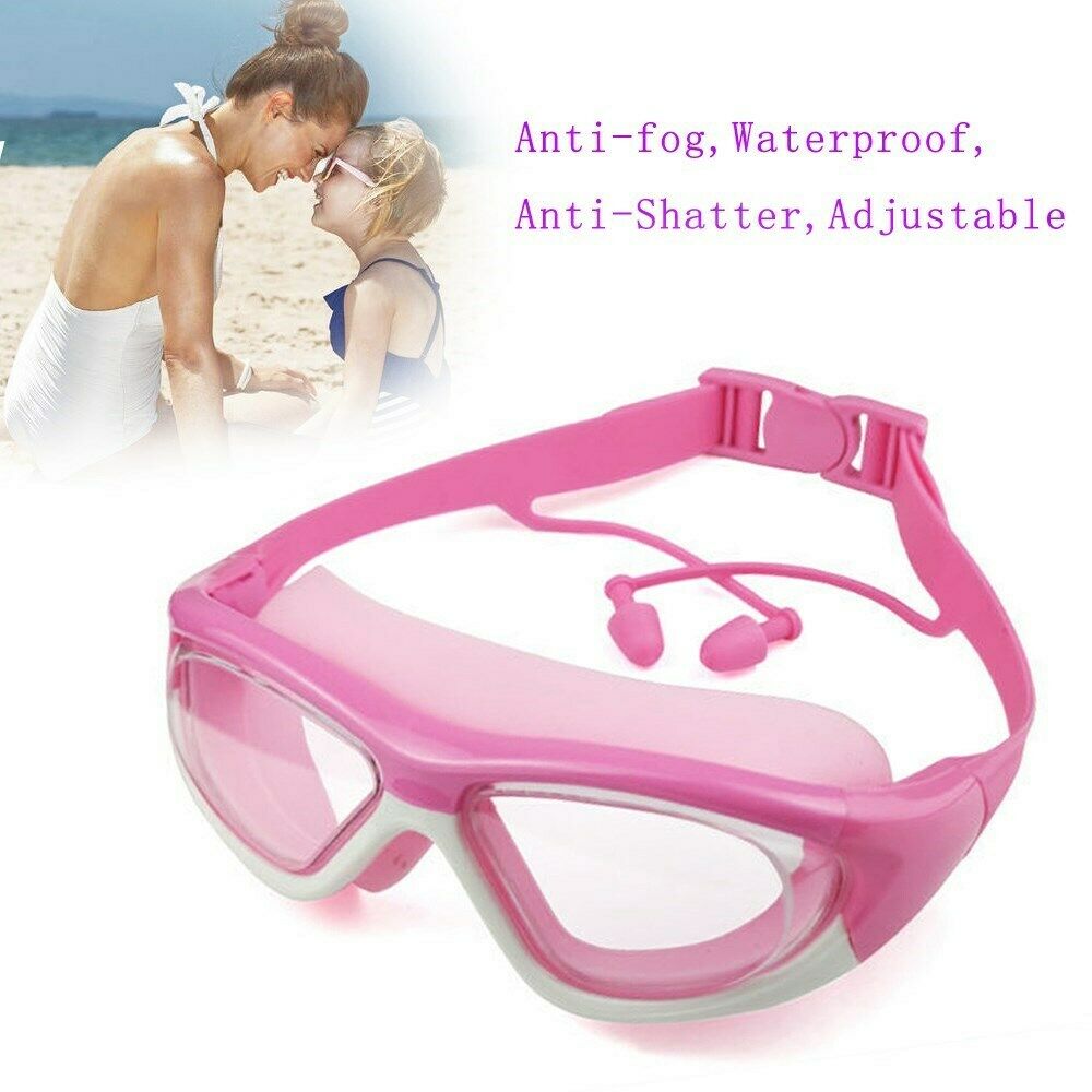 Children Swimming Goggles HD Waterproof Anti-fog Silicone Strap PC Lens Red CA