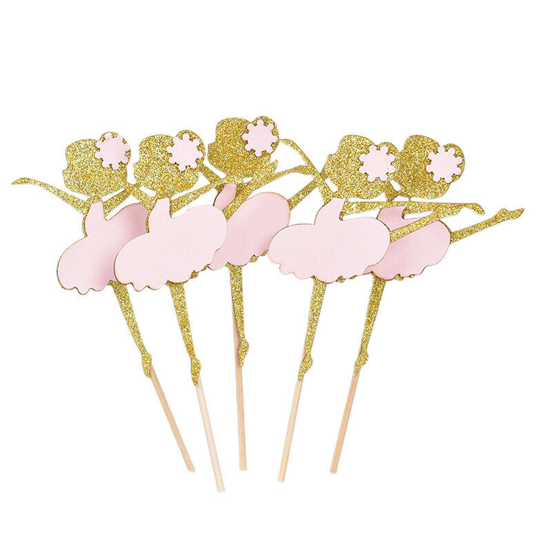 10PCS Pink Skirt Girl Cake Toppers Party Cupcake Flag Cake Decorations ForDEAU