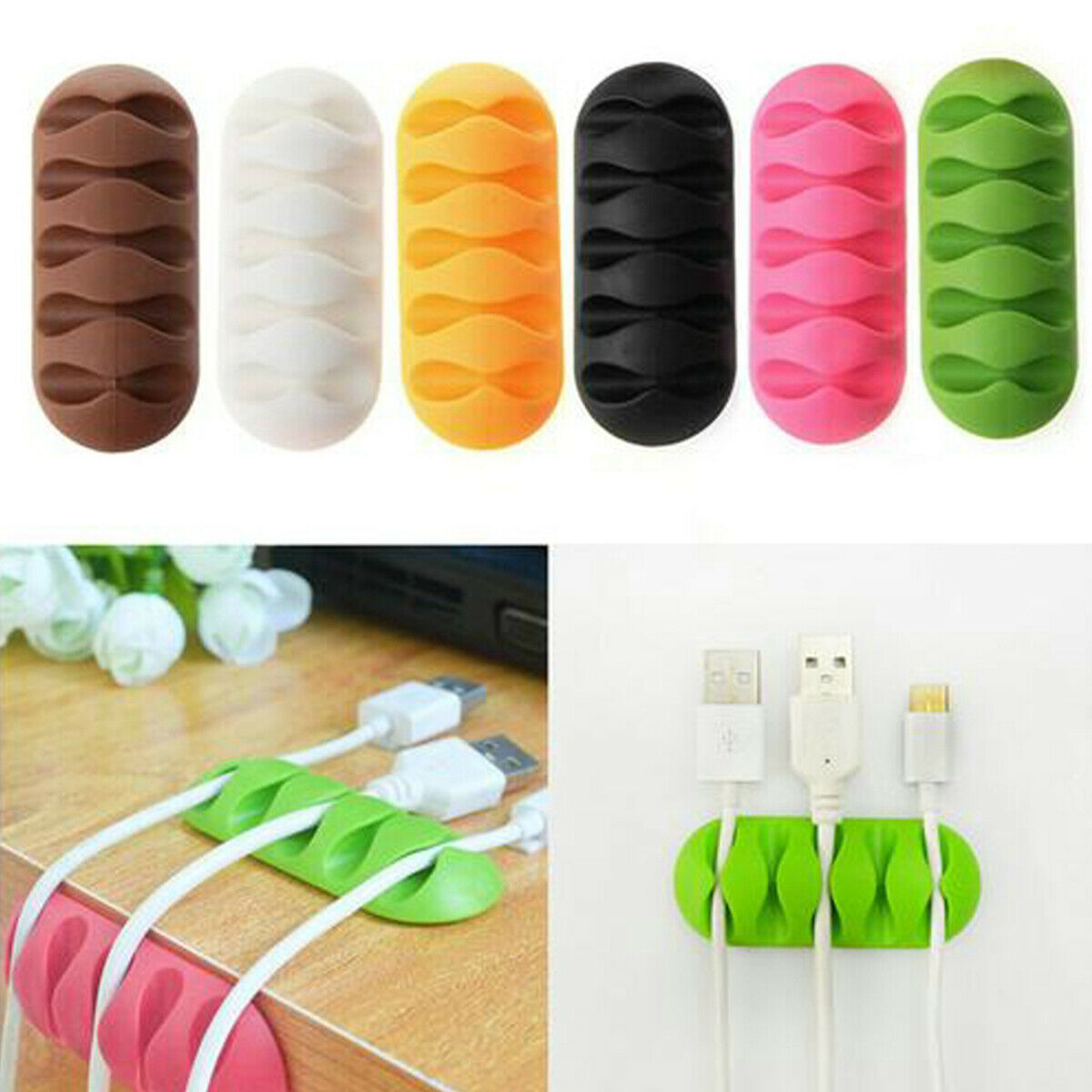 Earphone Cable Organizer Wire Storage Charger Holder Organizer Cord Clip 5 Slots