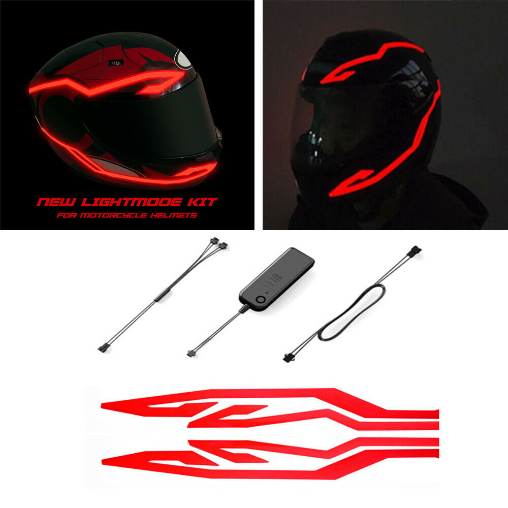 Motorcycle Bike Helmet Led Light Strip Kit Bar 3 Modes Red Cold Light Decoration