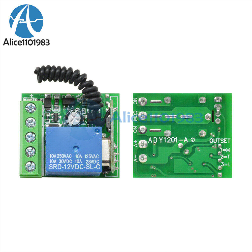 433MHZ DC12V 10A 1CH Wireless Relay RF Remote Control Switch Receiver