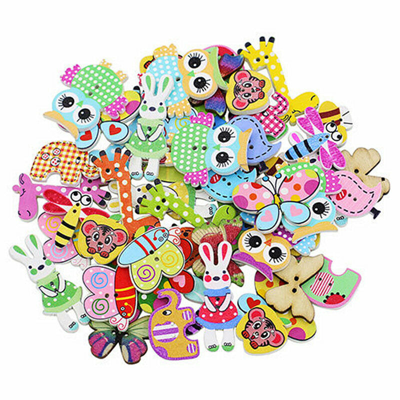 50PCS Mixed Animal 2 Holes Craft Wooden Buttons Sewing Scrapbooking Cloth DIY