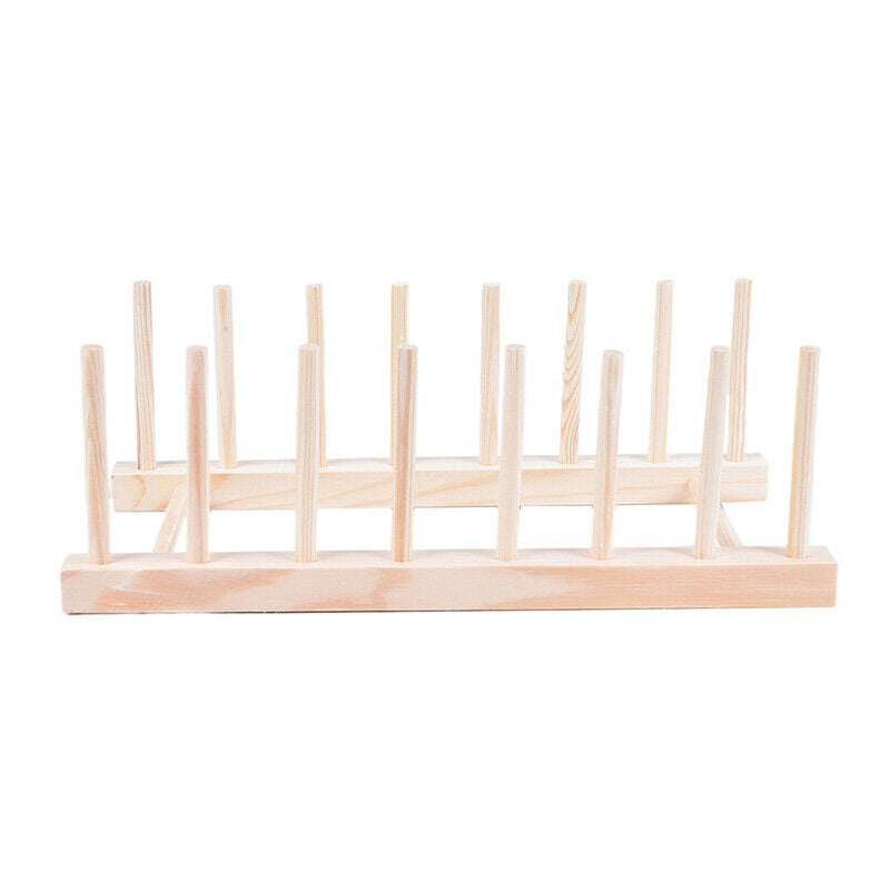Wood Plate Holder Dish Rack Drain Storage Display Stand Kitchen OrganizerBDDD