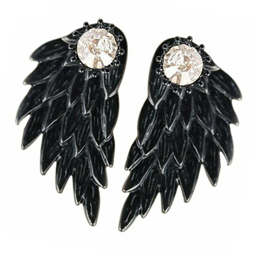 Punk Women's Cool Jewelry Angel Wings Rhinestone Drop Stud Earrings Black