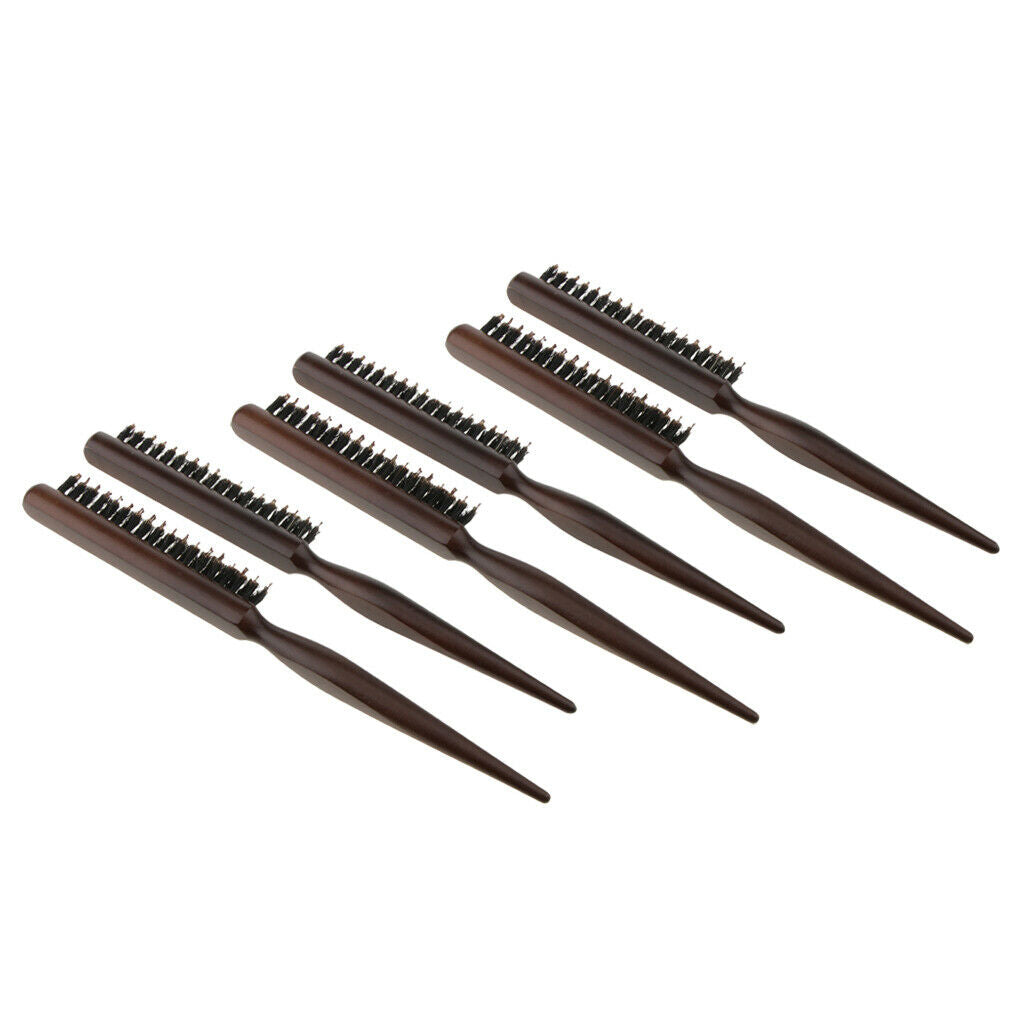 6Pcs 3 Rows Wood Natural Bristle Teasing Comb Brush Back Combing Brush 24cm