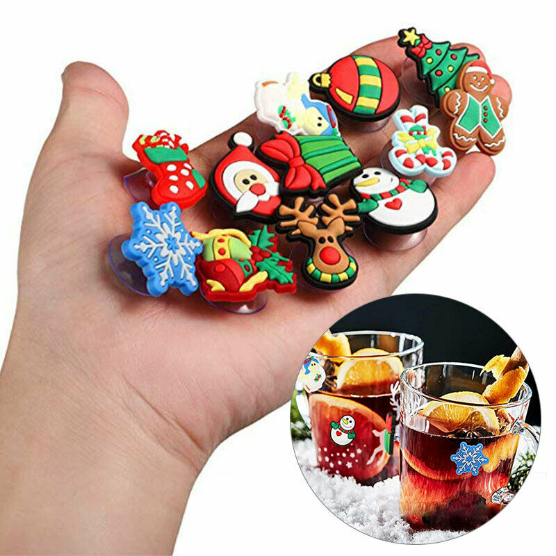 12PCS Silicone Cup Stickers Wine Cup Marker Sucker Christmas Tree Party Decor