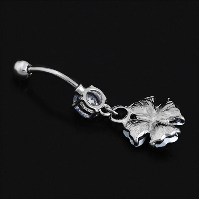 Retro Crystal Clover Navel Piercing Sexy Belly Button Ring Body Piercin.l8