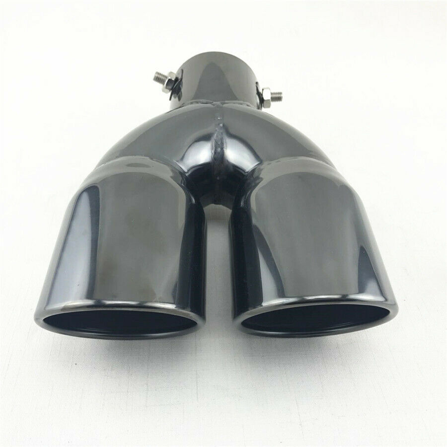 Black Stainless Steel Dual 2.5"Outlet Angled Round Exhaust Muffler Tip Tail Pipe