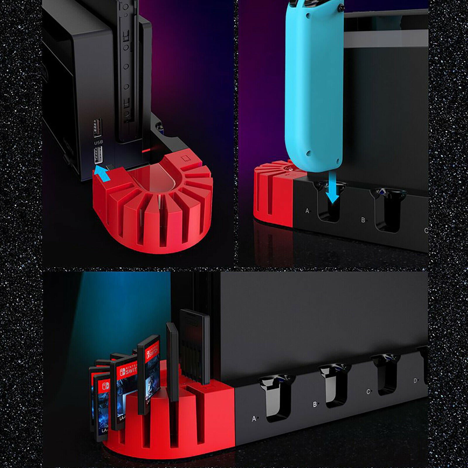 Charger 4 Port Charging Dock Charging Station for N-S JoyCon Console