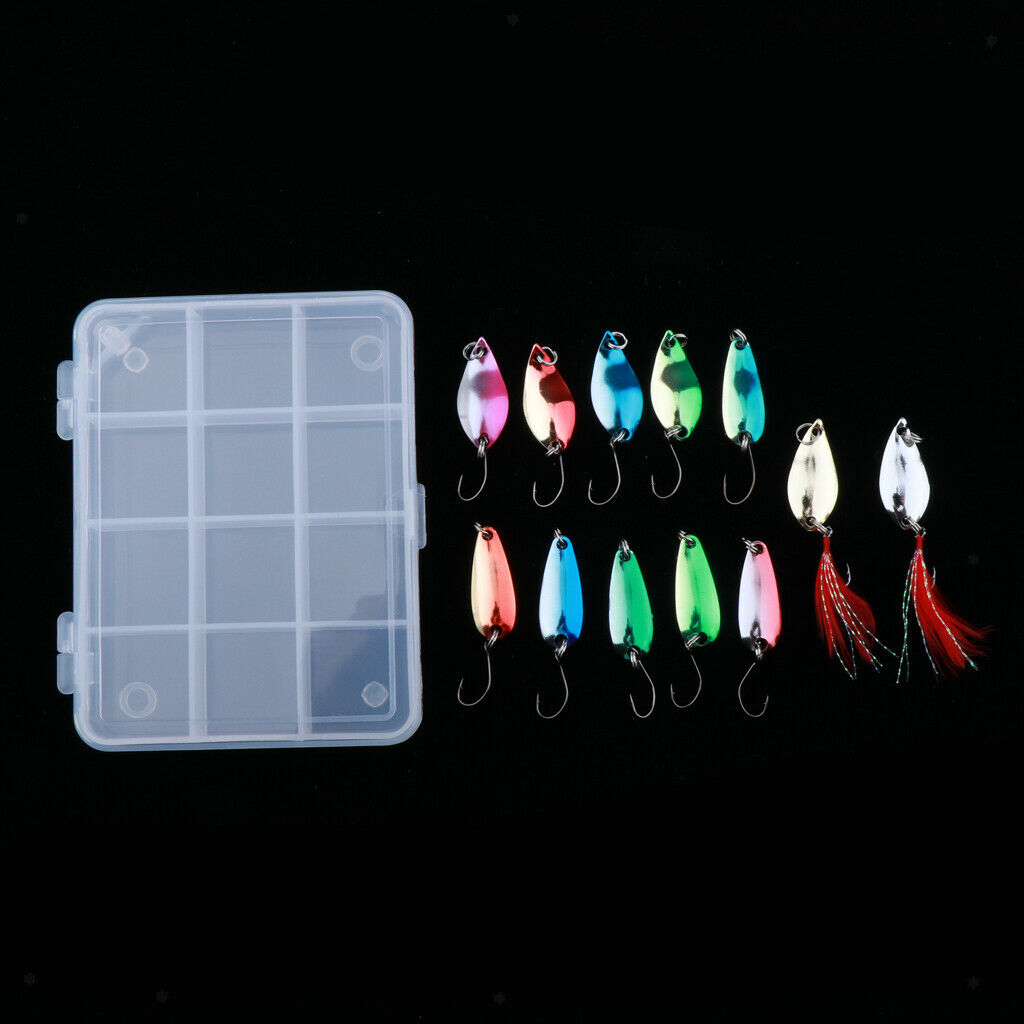 12pcs Mixed Colors Metal Fishing Lures Spinners Spoons Baits for Bass Trout