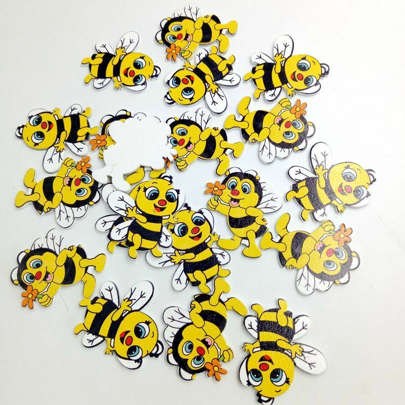 10Pairs Wooden Bee Shape Embellishments Flatback for Decoration Scrapbooking
