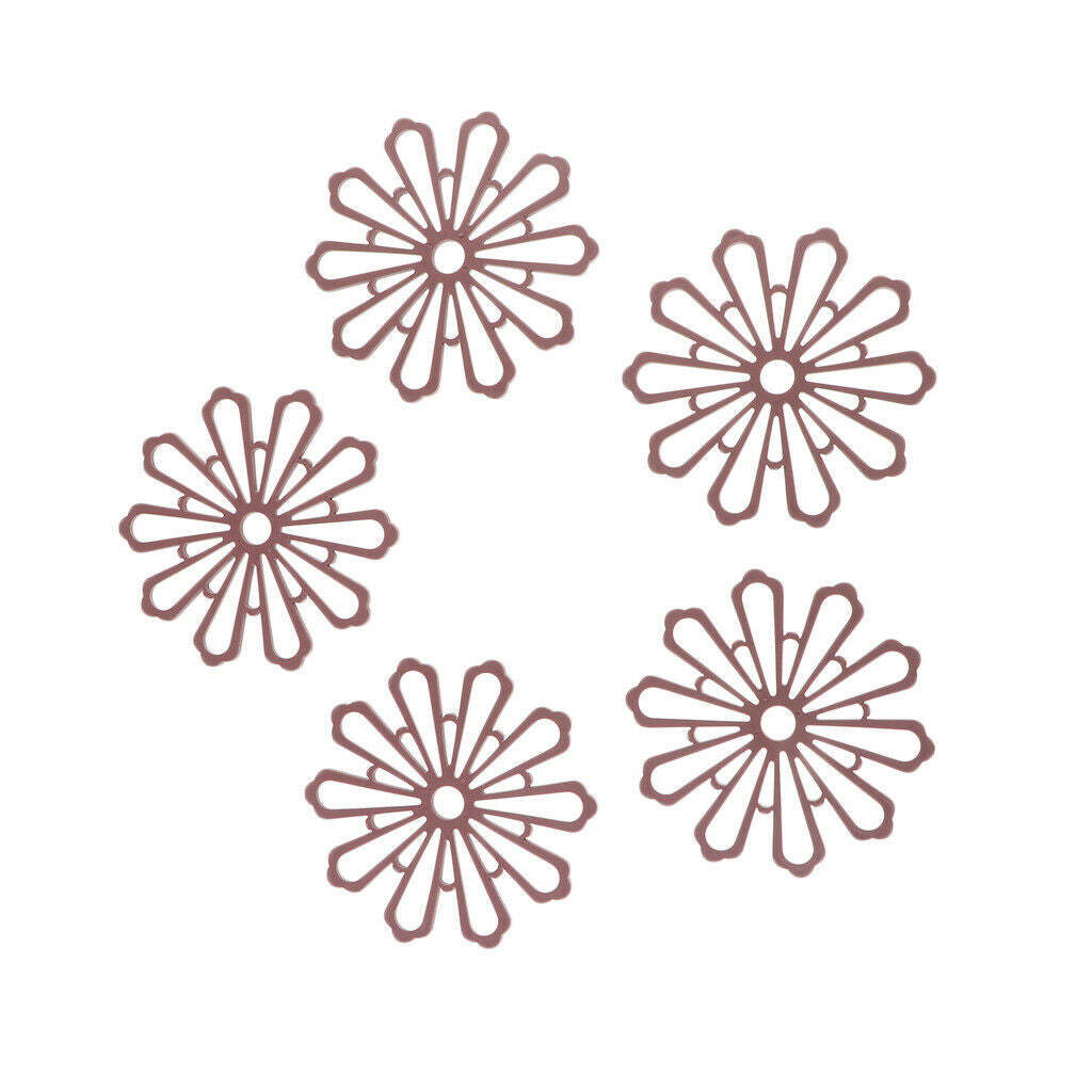 5 Pieces Flower Design Coaster Drink Coaster Mats Hot Pads Coffee Dark Brown