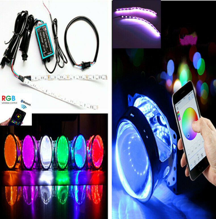 For App Remote Control 24LED RGB Headlight Projector LED Demon Devil Angle Eye