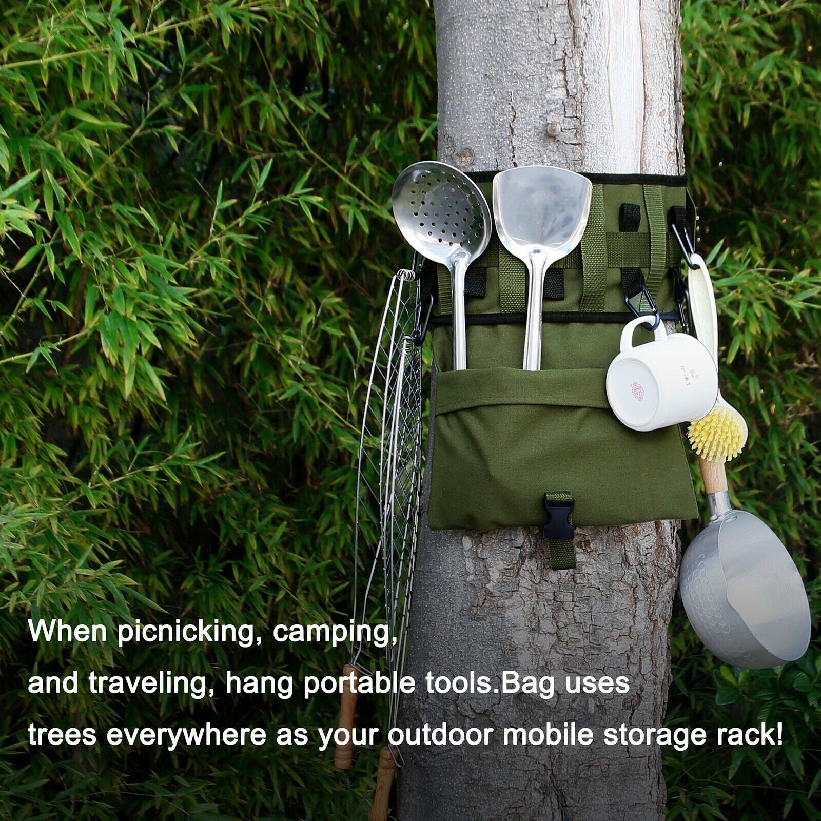 Canvas Portable Outdoor Camping Picnic Tableware Tree Storage Bag Organizer
