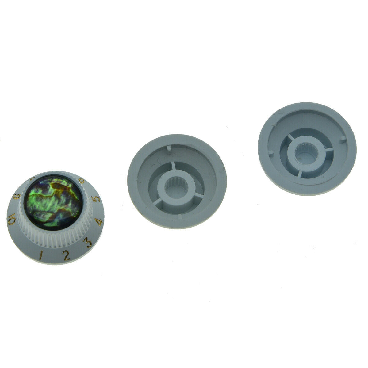 Set of 3 Plastic Push On Fit Abalone Top ST Strat Guitar Knobs Bass Knobs White