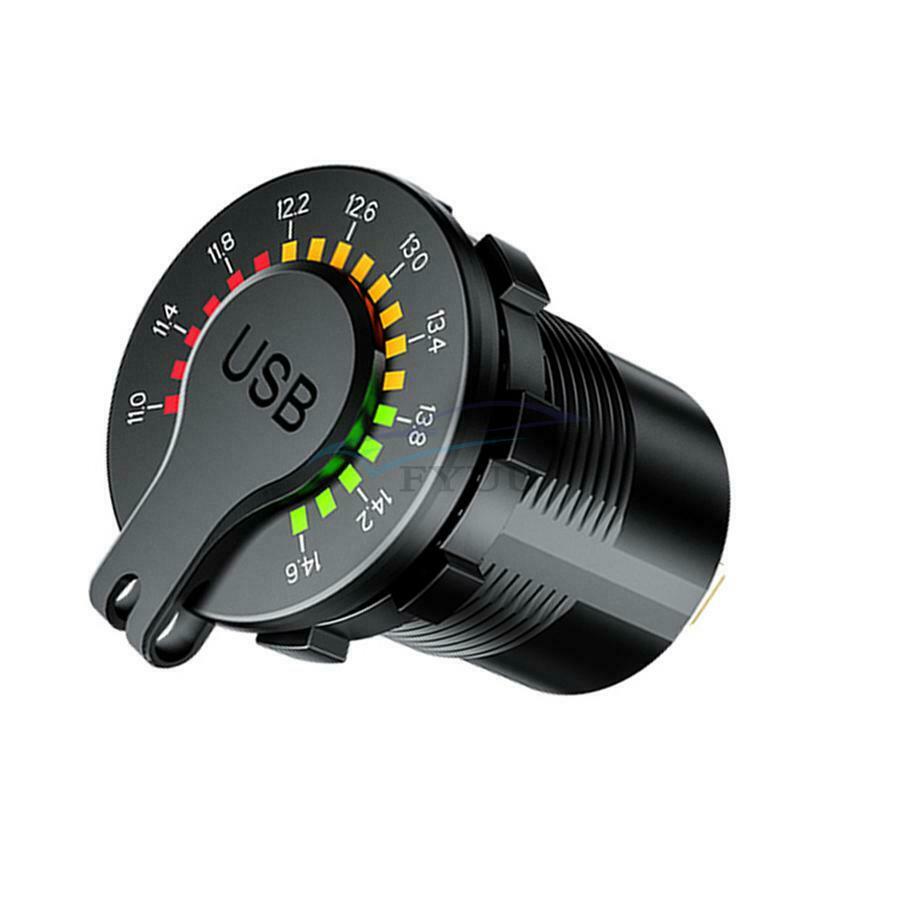 1PC QC 3.0 Car Dual USB Charger Adapter Black W/ LED Voltmeter Switch Waterproof