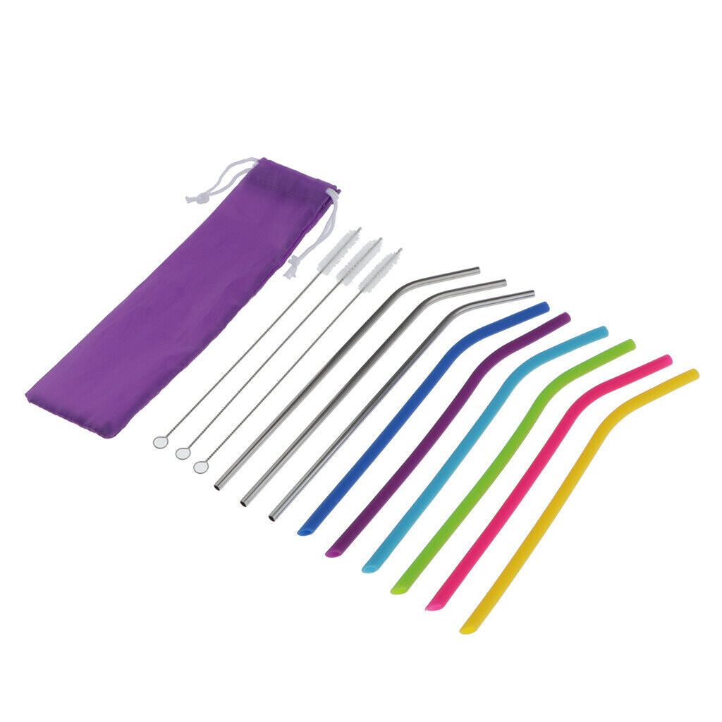 Set Of Drinking Silicone Straws Stainless Steel Straws, Long Flexible Straws