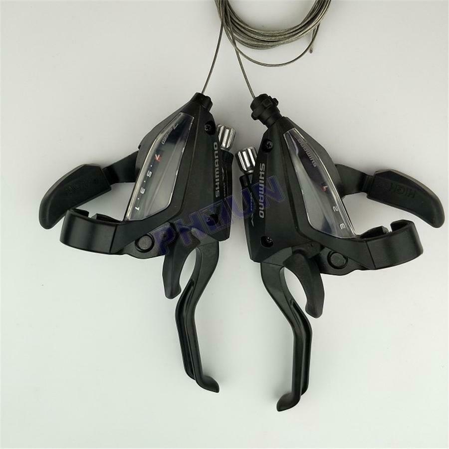 2x For MTB Bike 3x7 Speed Brake Levers Shifter Shift w/ Stainless Steel Cables