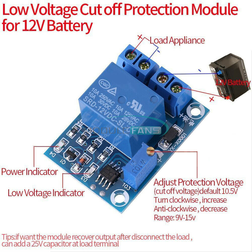 5PCS DC12V Battery Low Voltage Cut off Switch Controller Protection Module