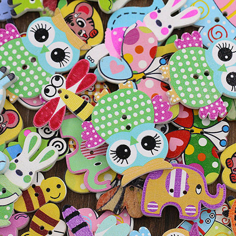 50PCS Mixed Animal 2 Holes Craft Wooden Buttons Sewing Scrapbooking Cloth DIY