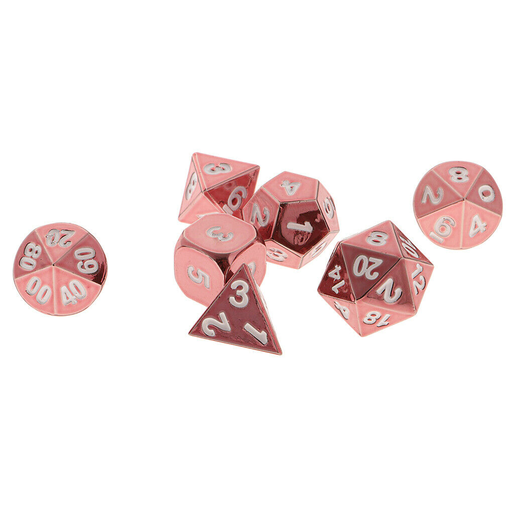 7Pieces Alloy Polyhedral Role Playing Game Dices with Box for TRPG Toys Pink