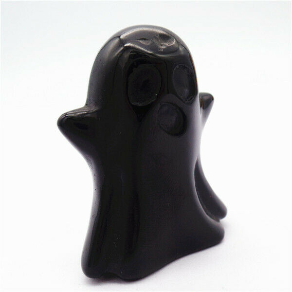 45x37x20mm Black Obsidian Carved Ghost Decoration Statue Stone Home Decor HH7934