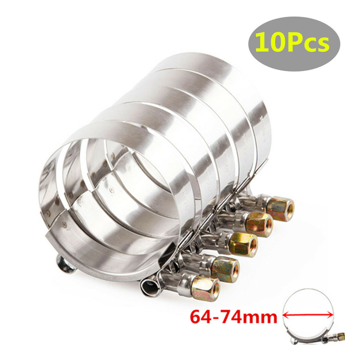 10x 2.5" 64-74mm Premium Stainless Steel T-Bolt Turbo Silicone Hose Clamp Clamps