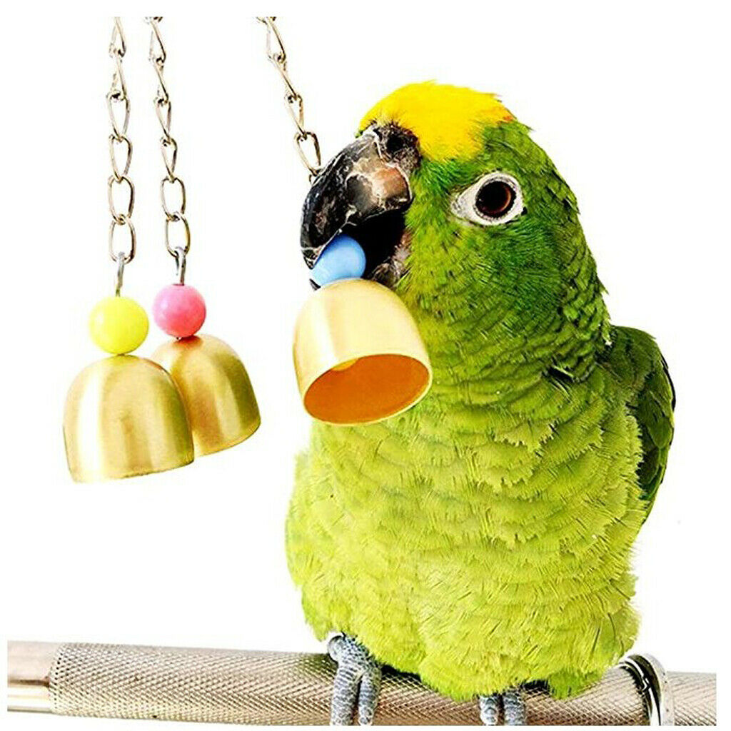 Pet Bird Parrots Cage Hanging Chew Bite Scratch 3 Ring Bell