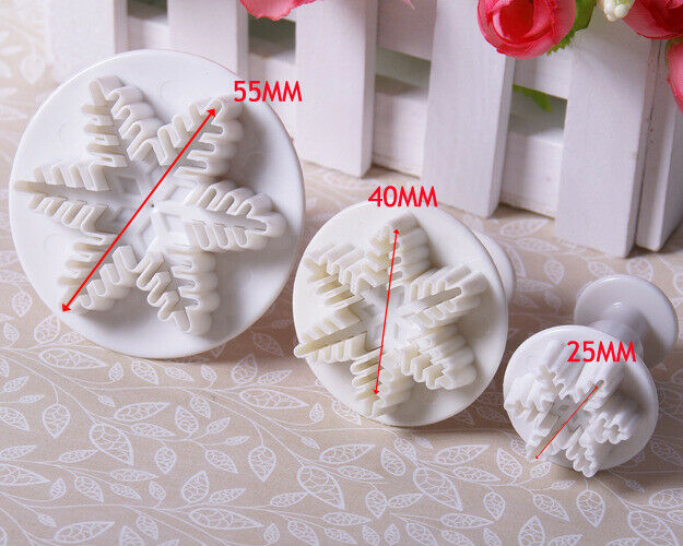2x 3pcs Christmas Snowflake Fondant Cake Decorating Cutter Plunger Mold Tool DIY