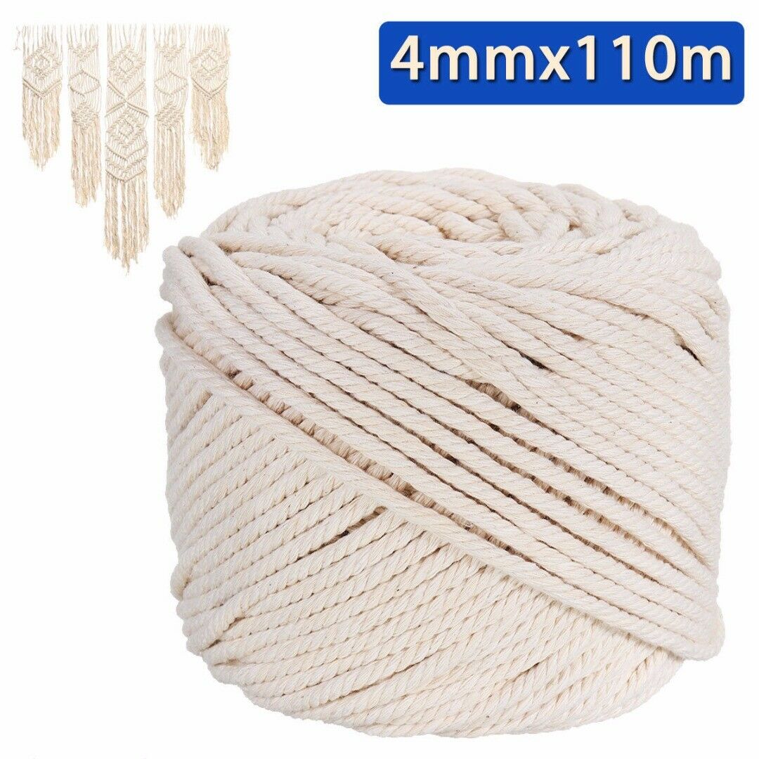 110m Natural Cotton Rope Cord Twine Braided Rope Cord Hand Craft Macrame DIY