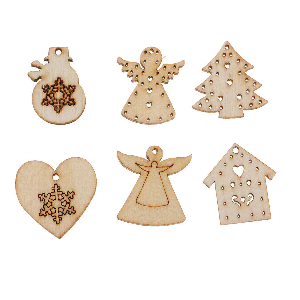 100pack Christmas Wood Chip Tree Ornaments Hanging Pendant Decoration DIY Crafts