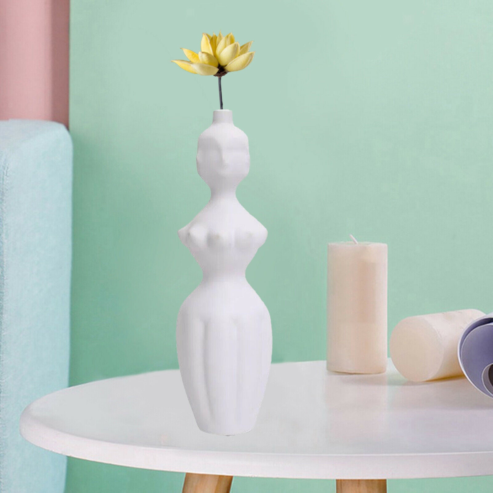 Ceramic Vase Tabletop Human Face for Desktop Office Hotel Small mouth bottle