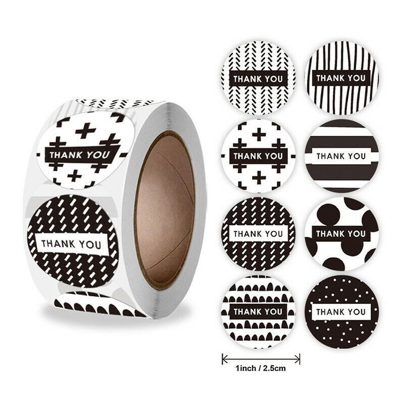 500pcs Black & White Thank You Stickers for Business, Wedding,Gift decora.l8