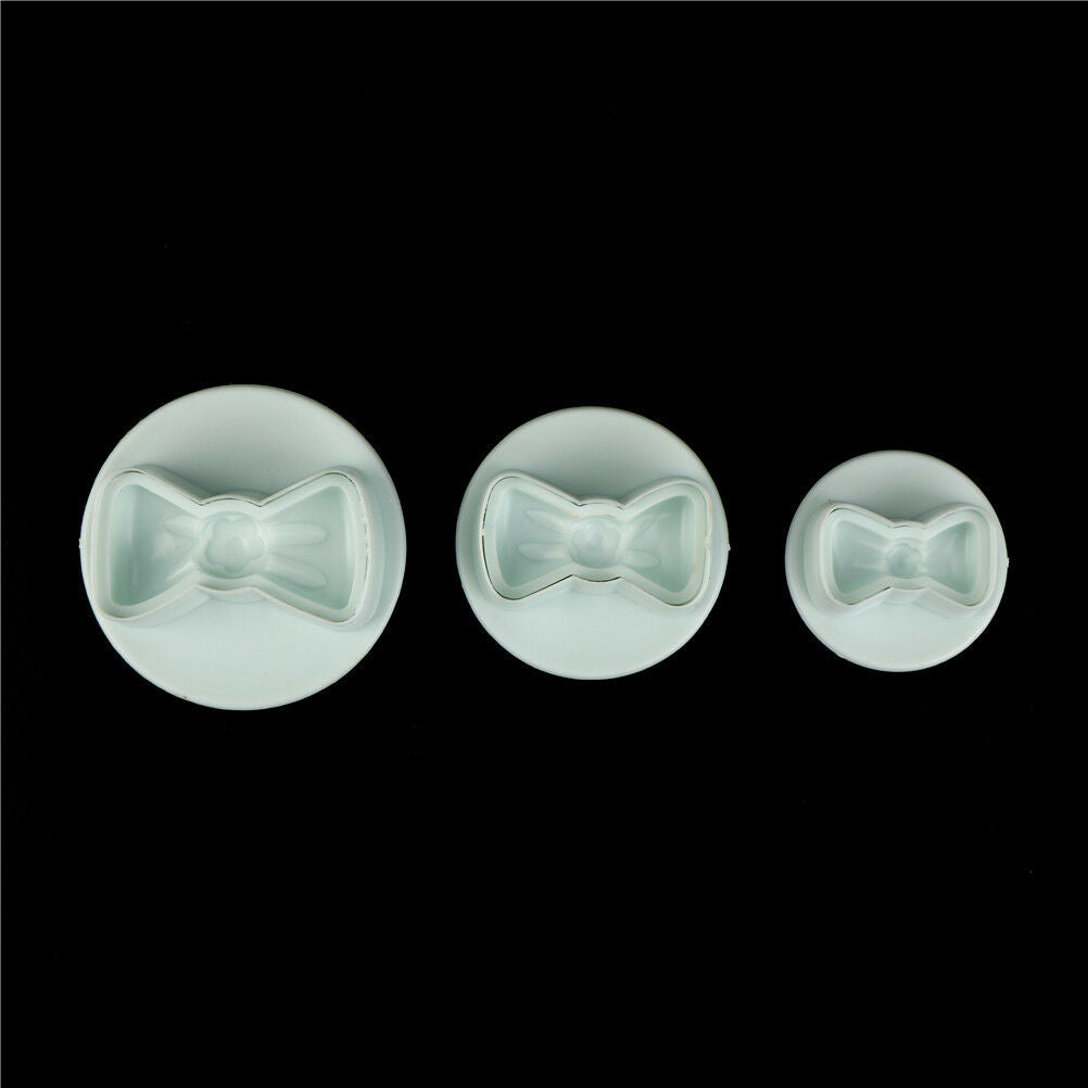 3Pcs Bowknot Plastic cookie/biscuit cutter plunger fondant mold cake deco.l8
