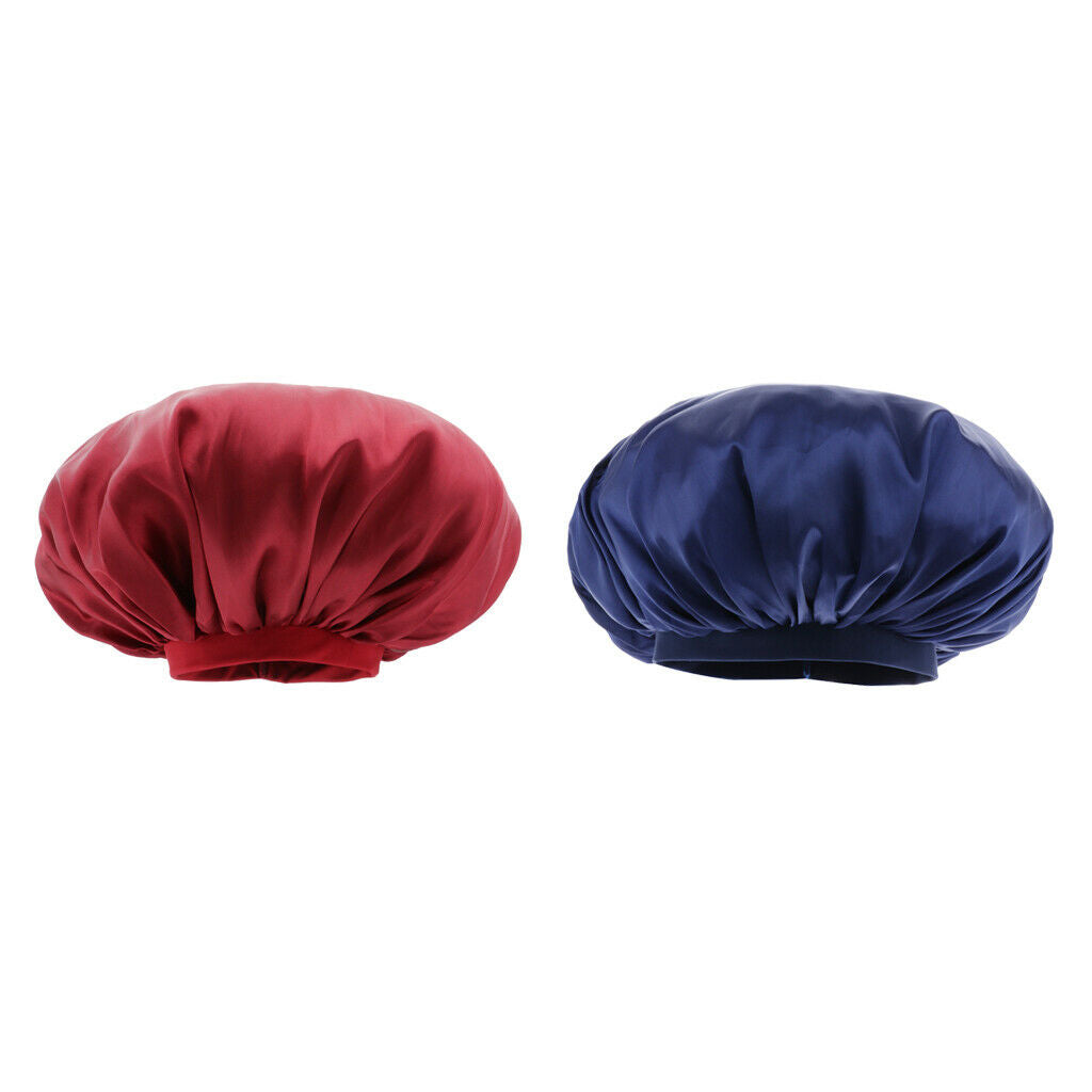 Breathable Satin Silk Bonnet Sleep   Large Wide Band Women Night Hat 2pcs