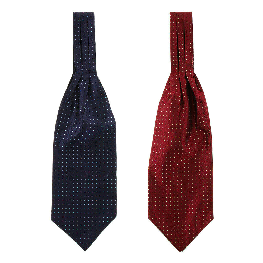 2x Silk Fashion Men's Dots Cravat Ties Jacquard Woven Formal Ascot Gifts