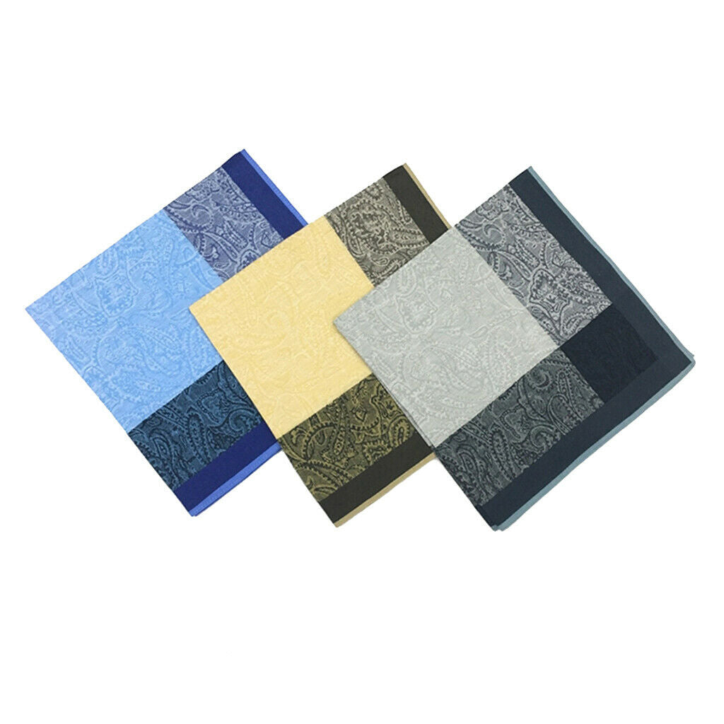3 PCS Jacquard Pattern Handkerchiefs Cotton Pocket Square Hankies 16x16"