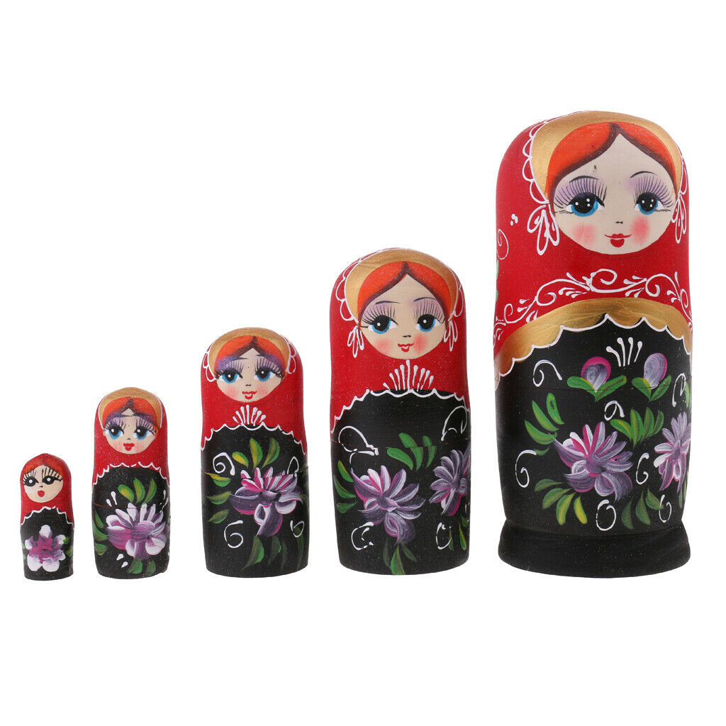 Set for 5pcs hand painted wooden Russian nesting babushka matryoshka