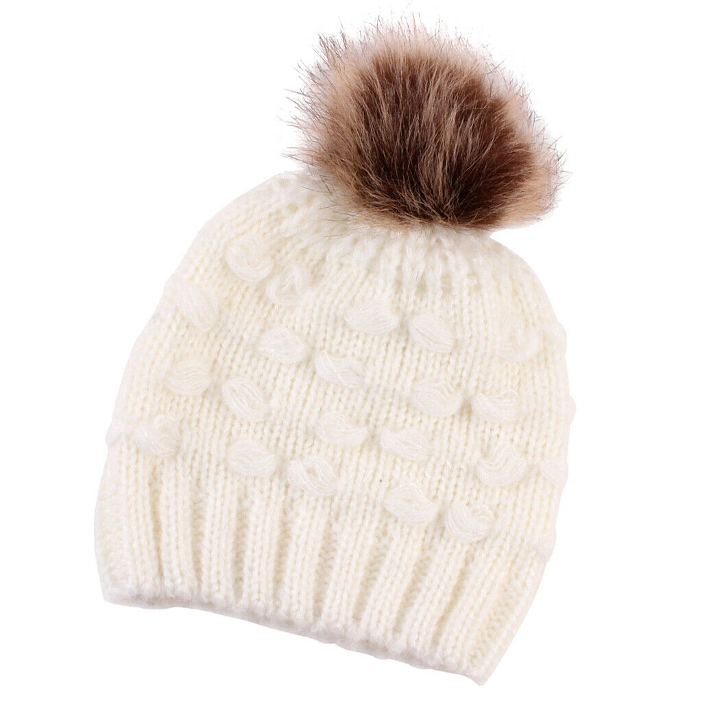 Winter Warm Hats Baby Knitting Beanie Toddler Mohair Pom Pom   White