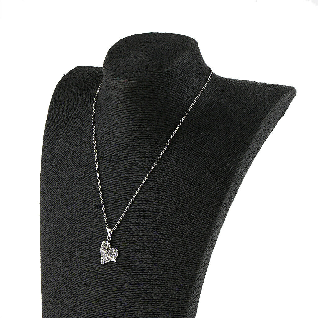 Full Rhinestone Paved Love Heart Double Arrow Pendant Chain Choker Necklace