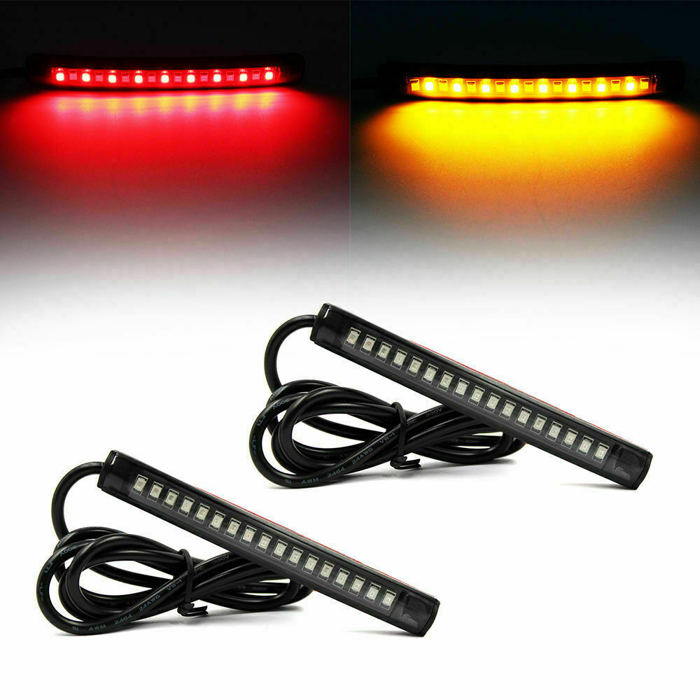 2X Motorcycle 17 LED Tail Light Strip Indicator Brake Stop Turn Signal Amber+Red