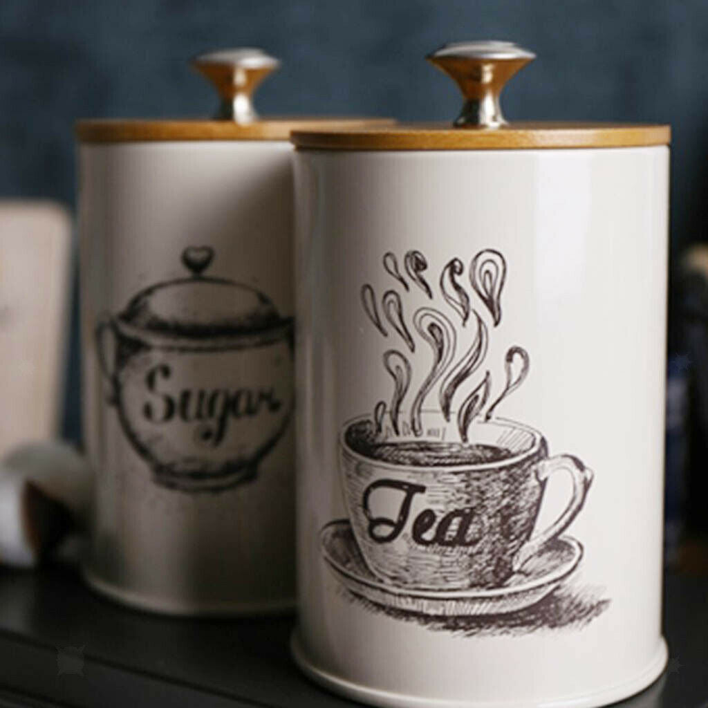 3-pack Retro Tea Coffee Sugar Canister Kitchen Storage Jar Pot Tins w/ Lids