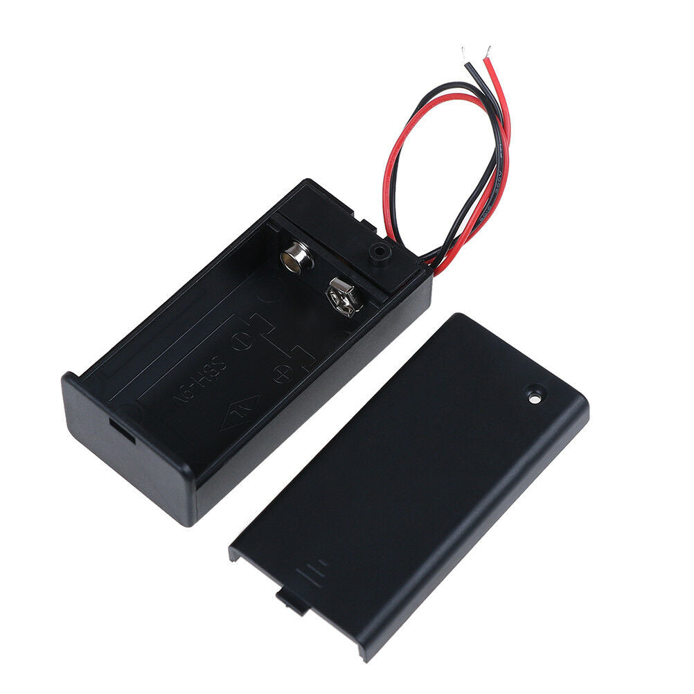 9V Volt PP3 battery holder box dc case w/ wire lead on/off switch cove.l8