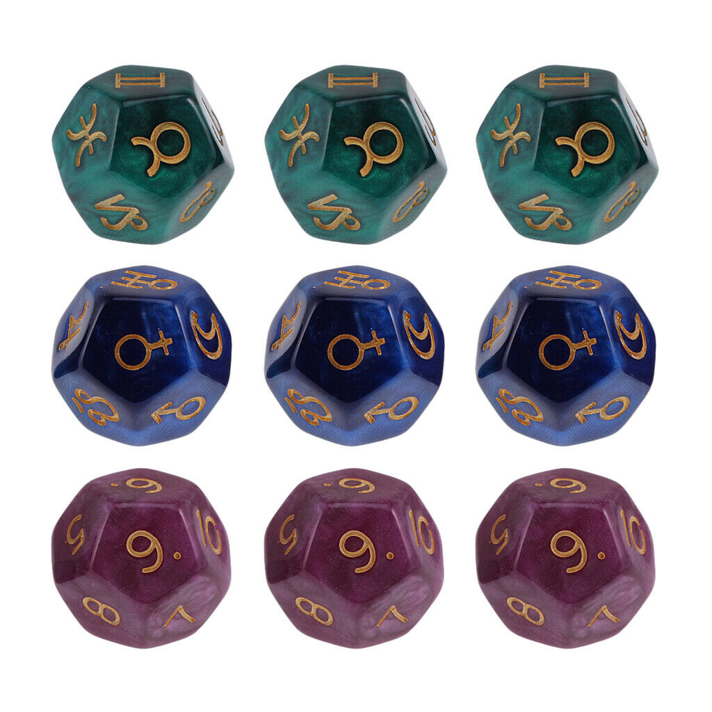 9 Pieces Multi-sided Astrology Dices Set for Divination Games Kids Toys Gift
