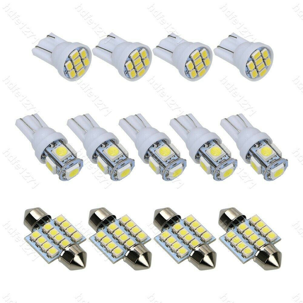 Xenon White LED Lights Interior Package T10 & 31mm License Plate Light x 13Pcs