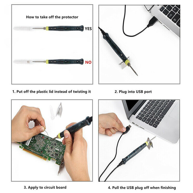 USB Soldering Pen 5V Phone Electric Soldering Iron Powered Tip Touch Switch Kit
