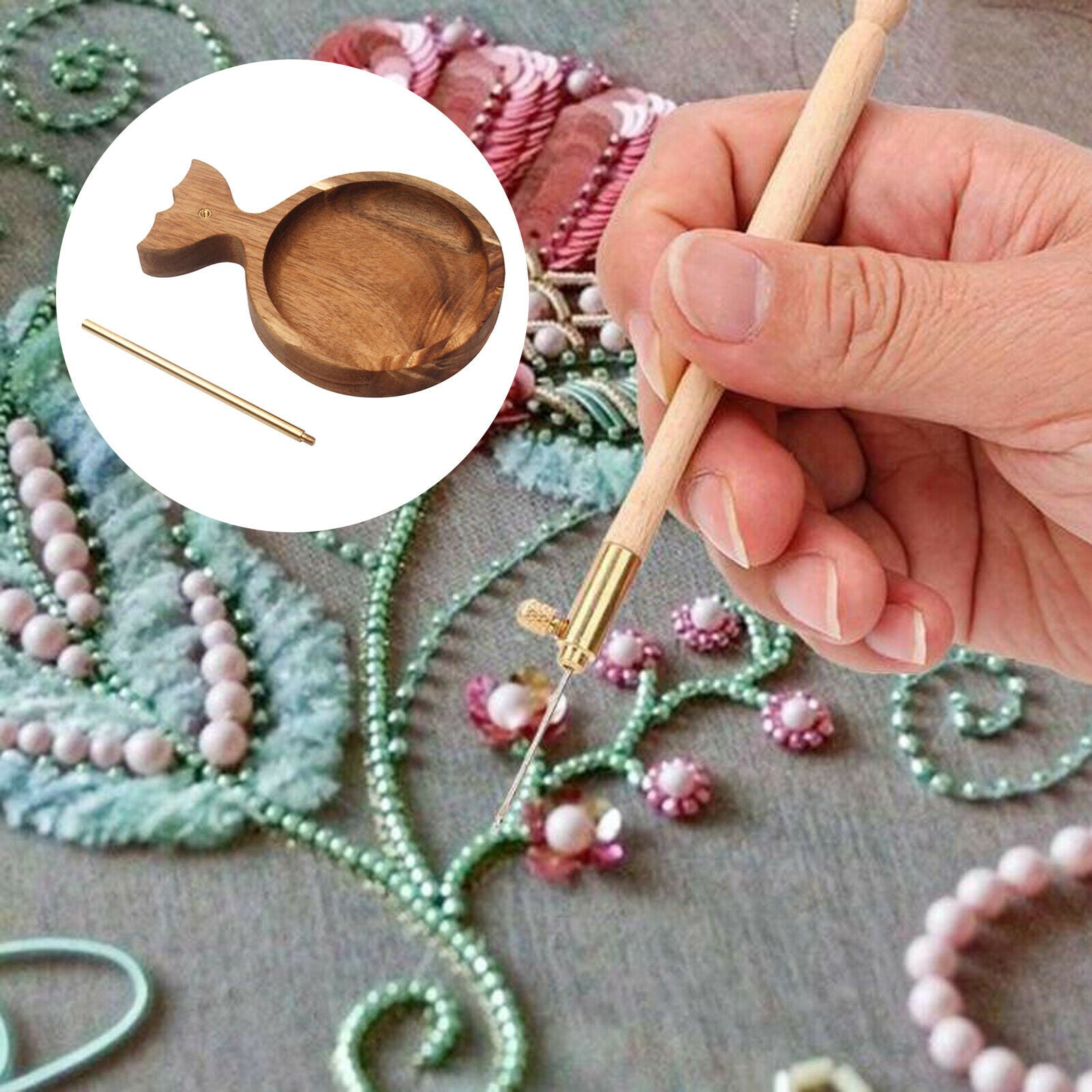 Wood Beads Plate Tray Yarn Holder Spinning Twirling Wool Cord Beading Board