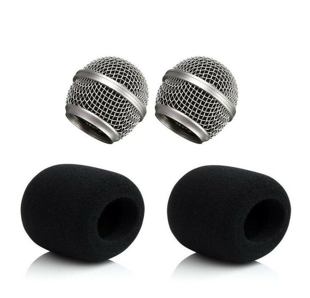 Ball Head Microphone Grille & 2 external Windscreen 2 PCS For Shure SM58 LC Mics