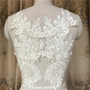 1 Pair Lace Embroidery Bridal DIY Wedding Dress Beaded Applique Lace Trim