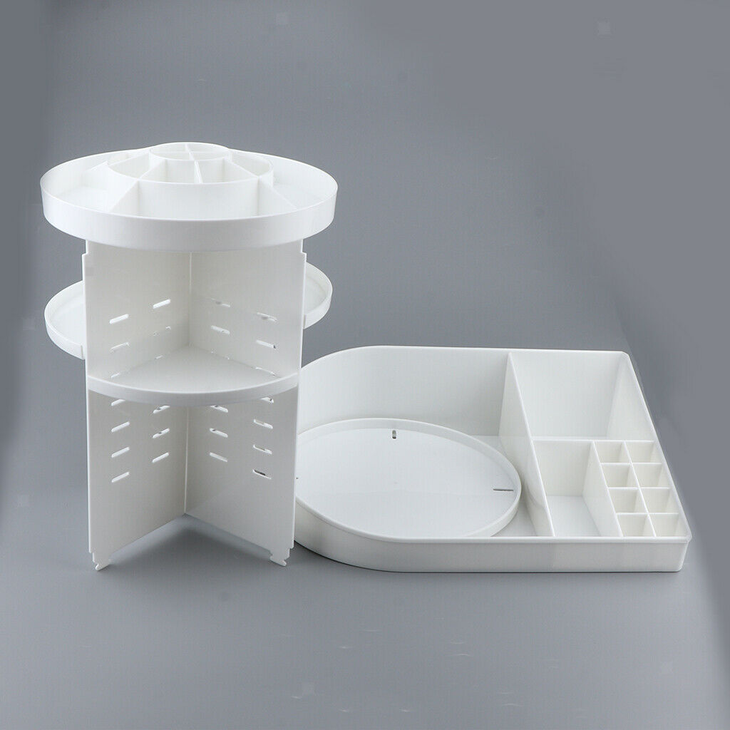 Rotating Makeup Holder Organizer Adjustable Cosmetic Storage Box Case White